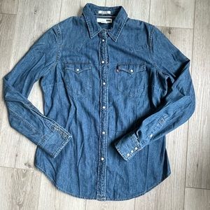 Levi’s Slim Western Denim Shirt with Pearl Snaps Size L